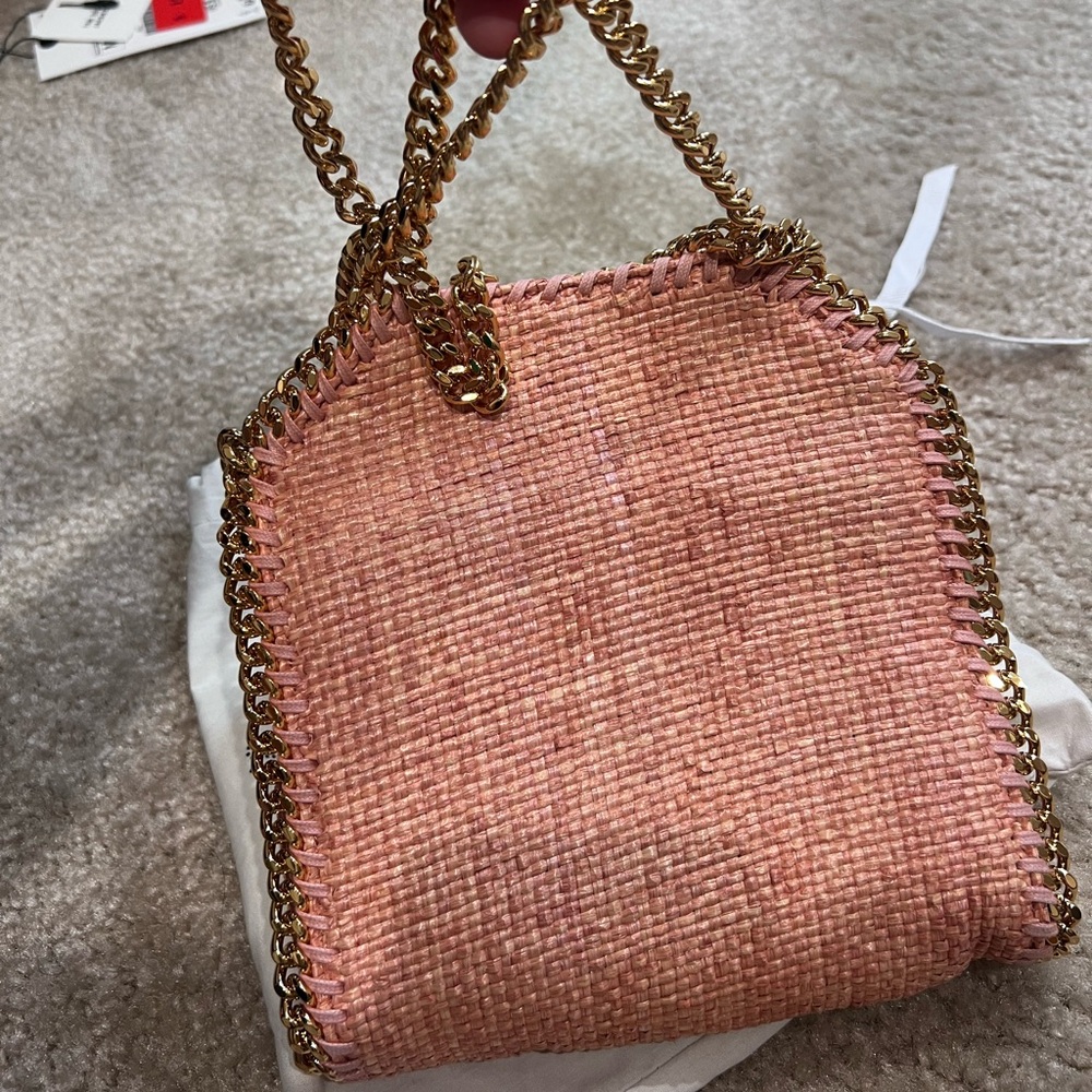 Stella Mccartney Tiny Falabella Three Chain Raffia Crossbody Bag
